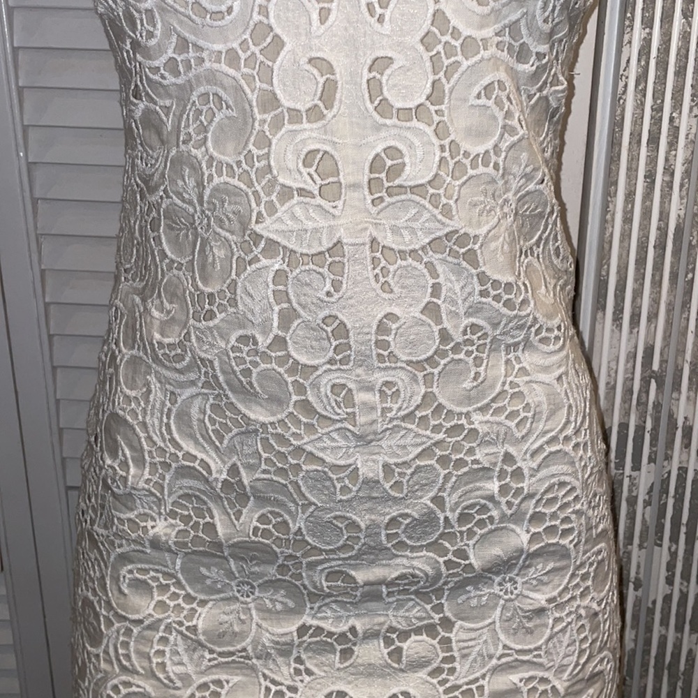 CALYPSO ST. BARTH DRESS KAGAMI WHITE LINEN EMBROIDERED LACE SIZE EXTRA SMALL - Picture 6 of 9